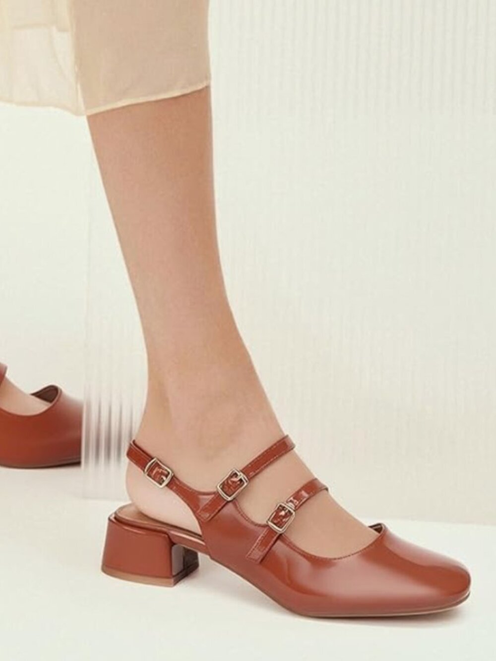 Newbella Brown Patent Mary Jane Slingback | Double Strap | Square Toe | 8.5 NIB - Picture 11 of 11